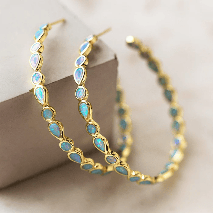 Retro Blue Opal Ring Earrings