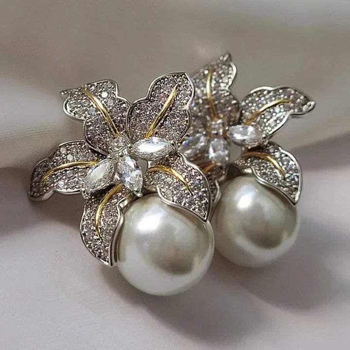 Sophisticated Pearl Earrings with Floral Design