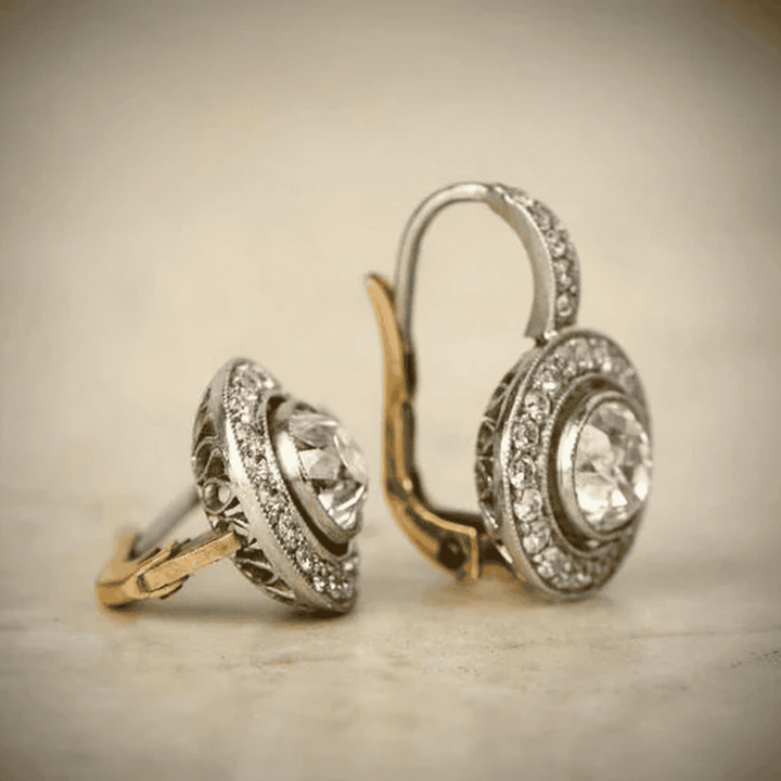 Antique Gold and Silver Crystal Drop Earrings