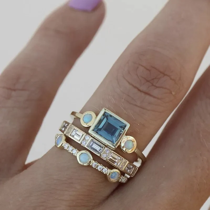 Retro Blue Gemstone Ring Collection