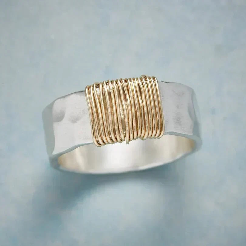 Wire-Wrapped Ring in Gold and Silver