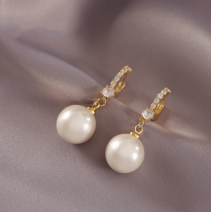Sophisticated Gold Pearl and Zirconia Earrings