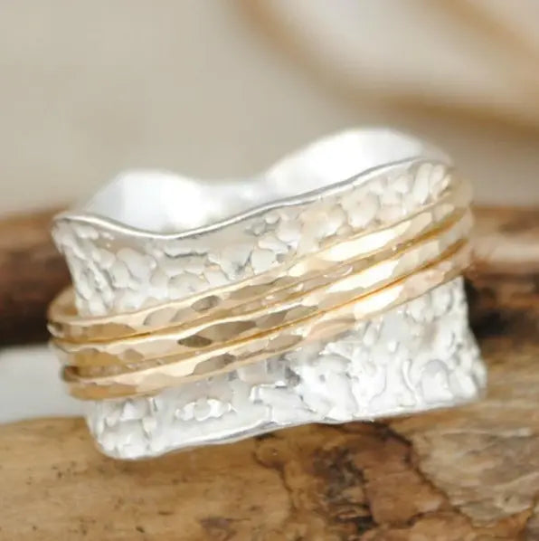 Retro Twirling Thin Gold and Silver Band Ring