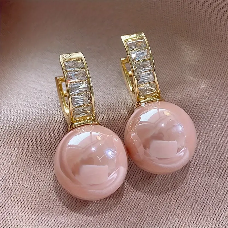 Pink Zirconia Pearls in Rose Gold Earrings