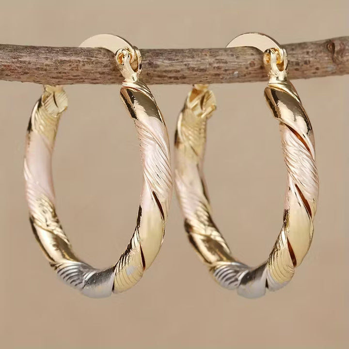 Retro Circular Hoop Earrings in Gold, Silver, and Rose Tones