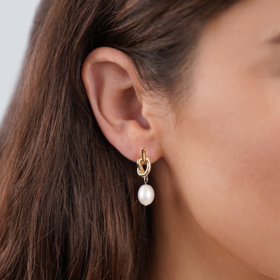 Twisted Gold & Freshwater Pearl Earrings