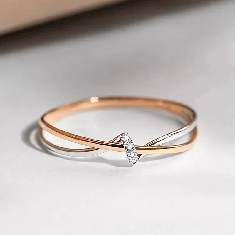Twisted Criss-Cross Ring in Rose Gold and Silver