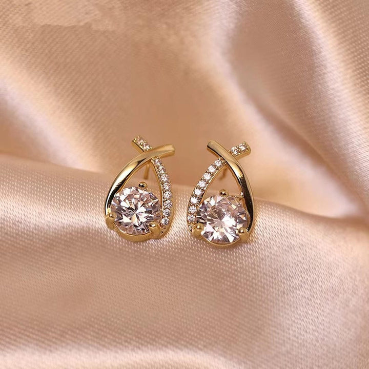 Elegant Twisted Teardrop Cubic Zirconia Stud Earrings