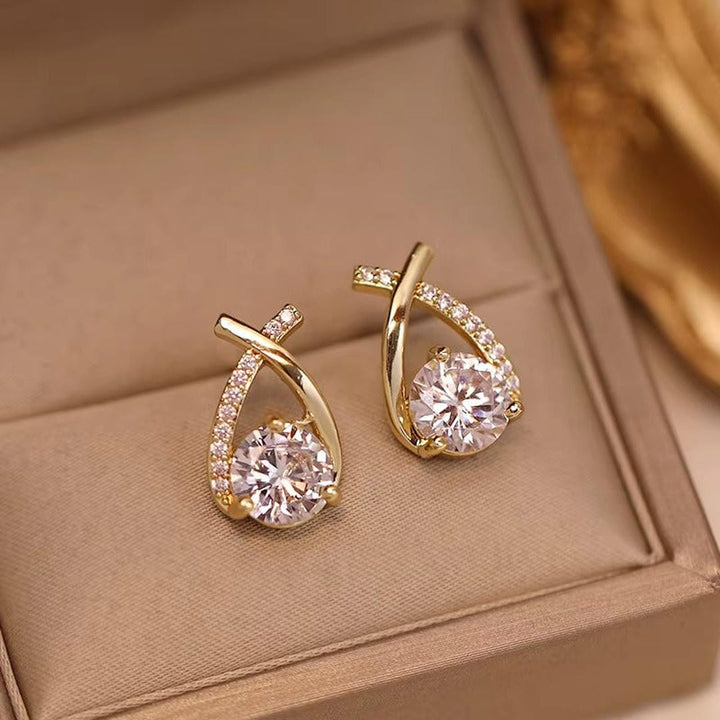 Elegant Twisted Teardrop Cubic Zirconia Stud Earrings