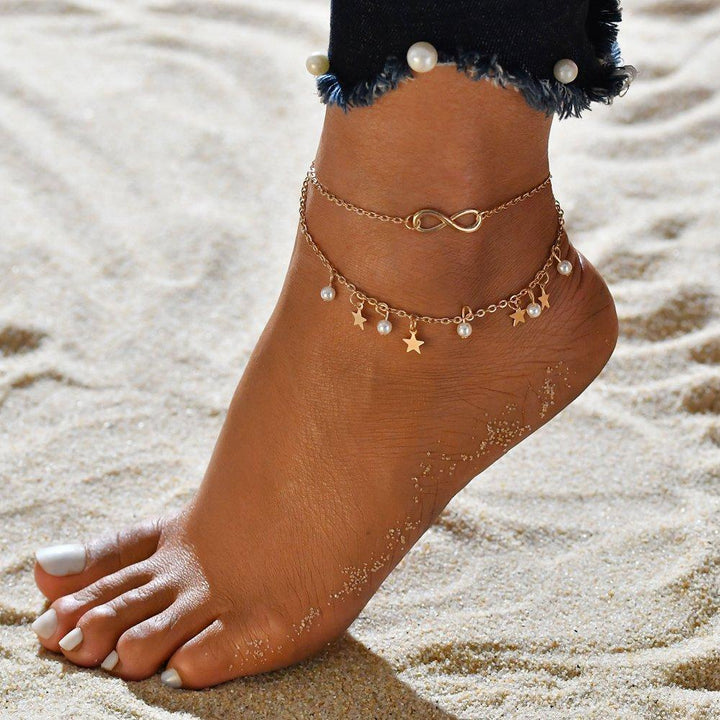 Eternal Pearl and Star Anklet Bracelet