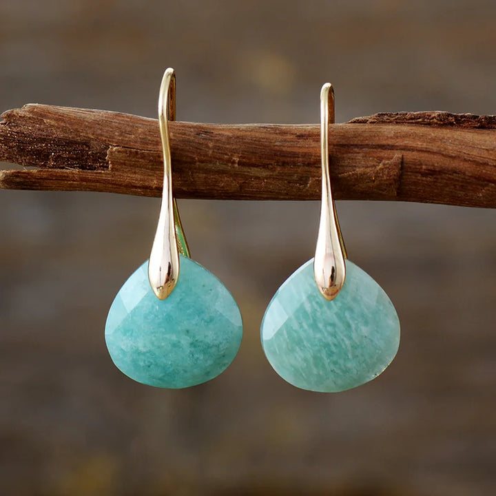 Gold Drop Earrings with Amazonite Gemstones
