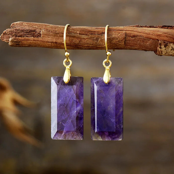 Lunar Glow Amethyst Gold Earrings