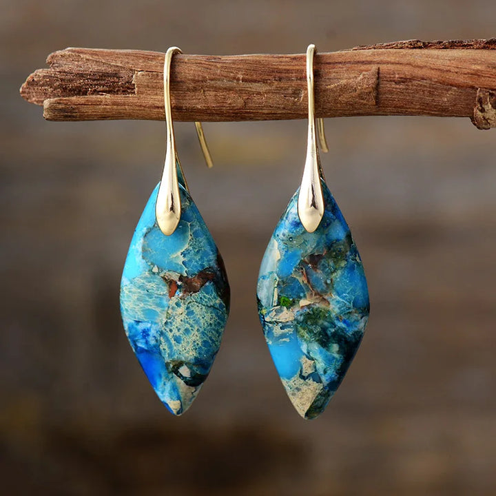 Natural Jasper and Gold Teardrop Earrings