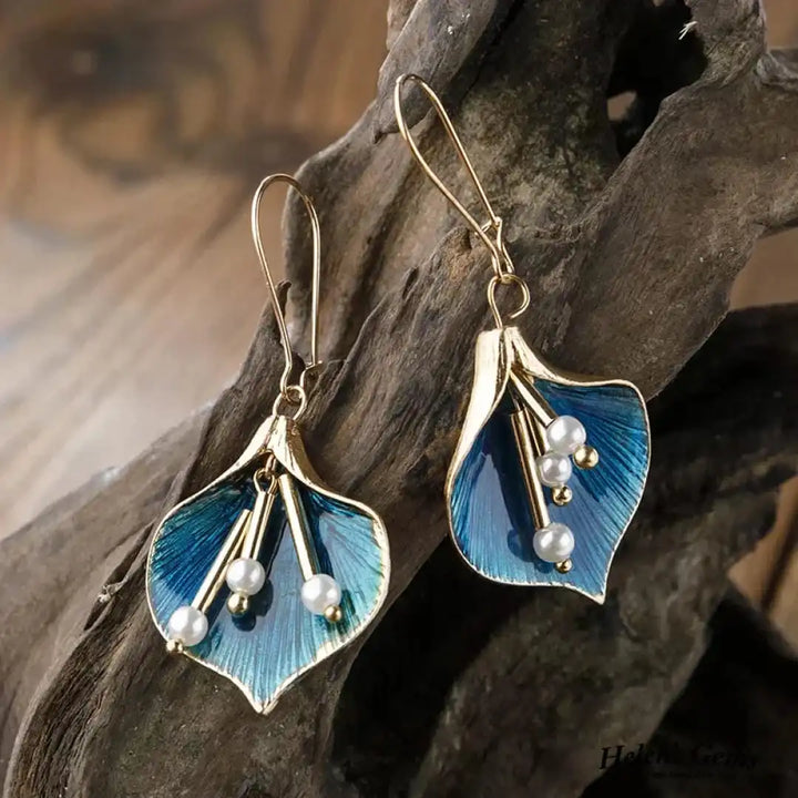 Antique Silver Earrings with Blue Lotus Design