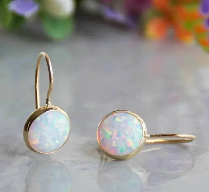 Retro opal gemstone gold earrings